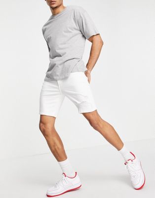 Bershka skinny denim shorts in white