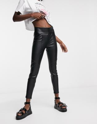 Bershka Skinny Faux Leather Pants In Black