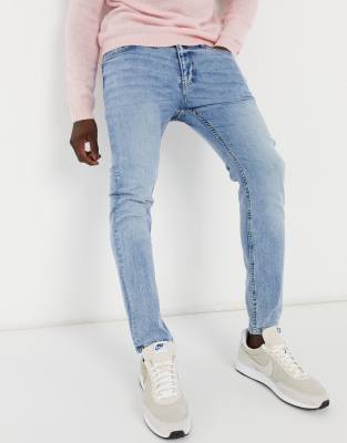 bershka slim fit jeans in light blue
