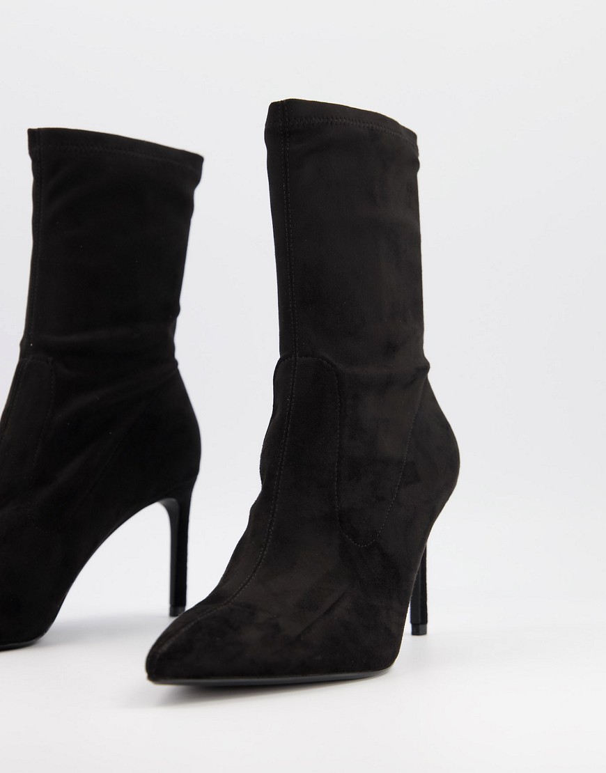 Bershka skinny heel sock boot in black