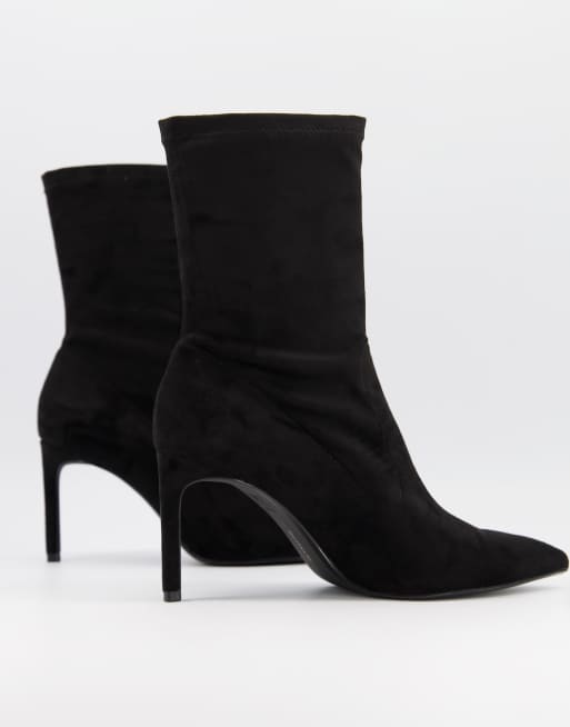 Bershka skinny heel sock boot in black, 4 of 4