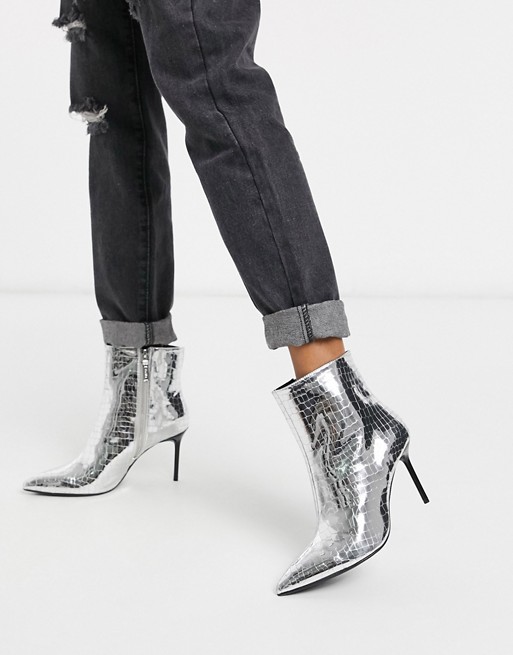 Αποτέλεσμα εικόνας για Bershka skinny heeled boots in silver