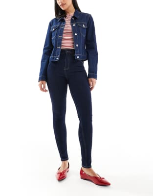 Bershka - Skinny-Jeans in Blau mit superhohem Bund-Marineblau