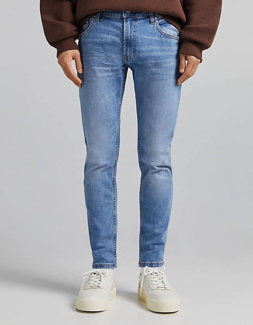 Bershka - Skinny jeans in middenblauw
