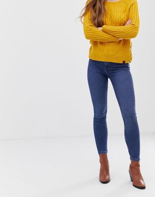 Bershka – Skinny jeans med hög midja-Marinblå