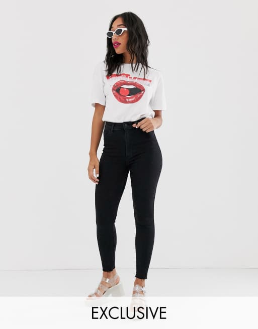 Bershka - Skinny jeans met extra hoge taille in zwart