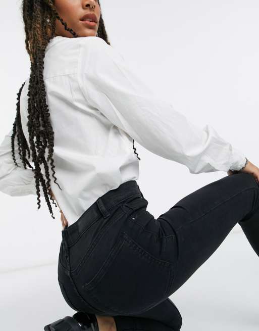 Bershka - Skinny jeans met extra hoge taille in zwart, 4 van 4