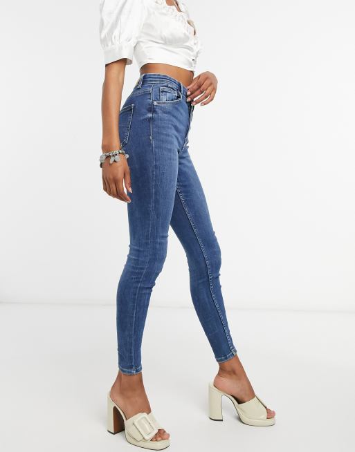 Bershka - Skinny jeans met hoge taille in blauw