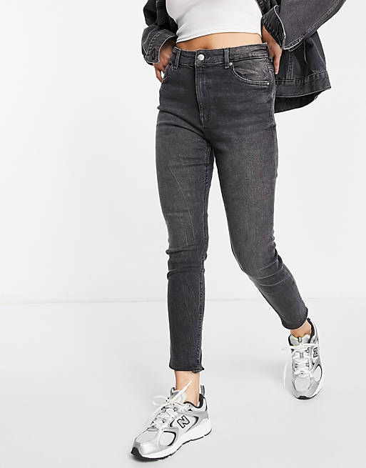 Bershka - Skinny jeans met hoge taille in grijs