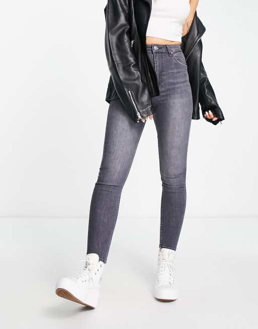 Bershka - Skinny jeans met hoge taille in grijs