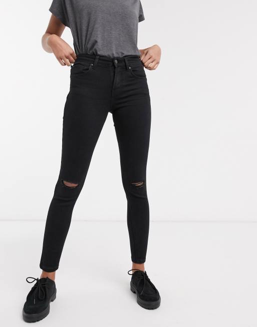 Bershka skinny push up jean in black with knee rip | ASOS