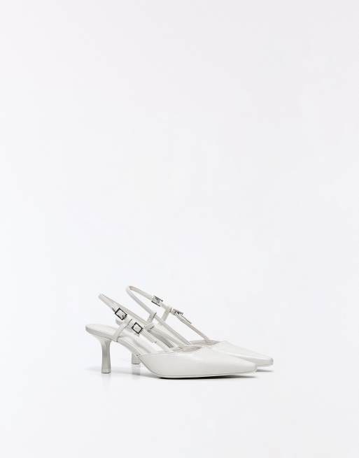 Bershka skor med spänne och klack i vitt, 2 av 7