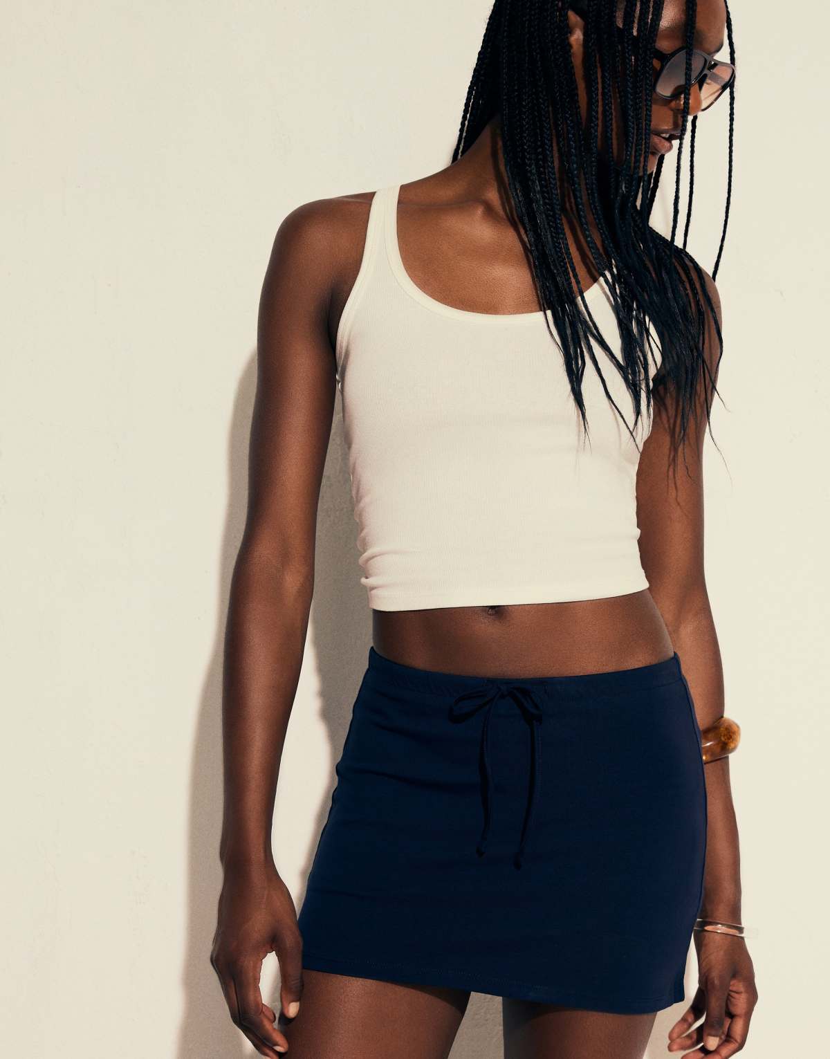 Bershka skort with tie waistband in blue