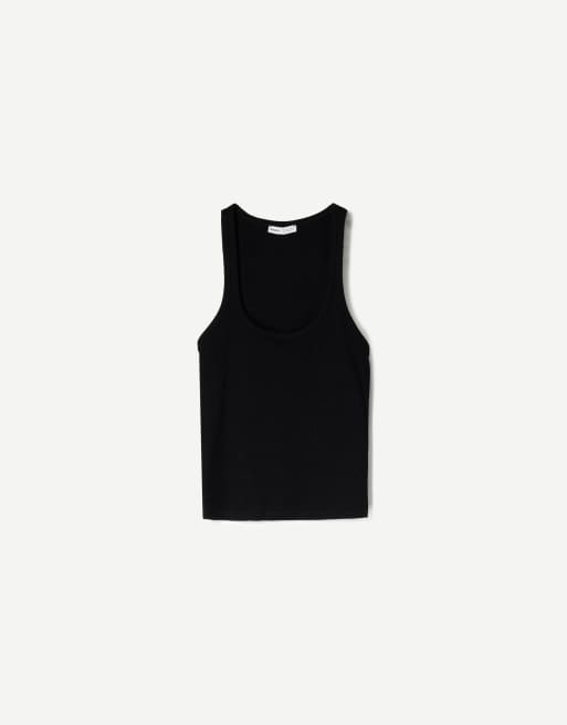 Bershka sleeveless ribbed t-shirt in black