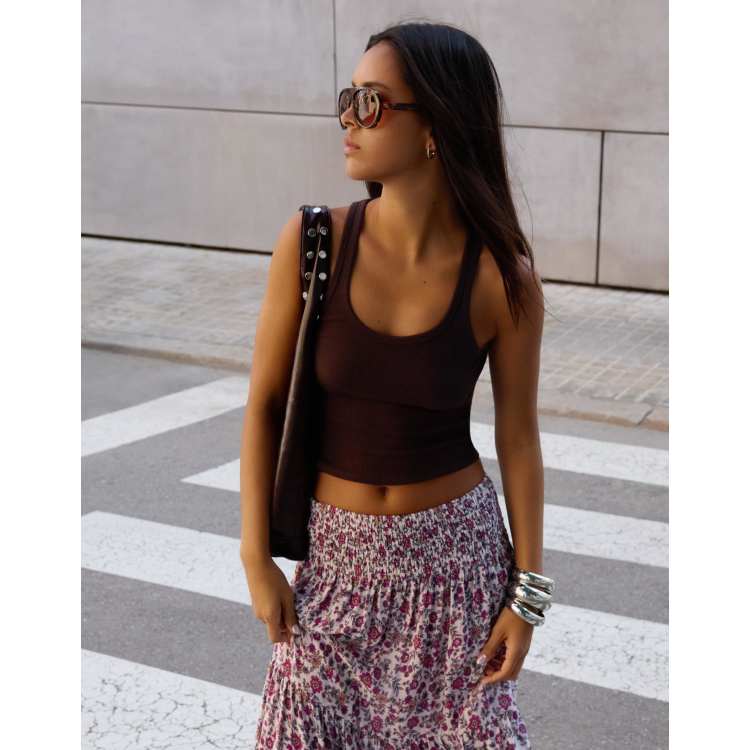Bershka Sleeveless ribbed t-shirt in brown | ASOS