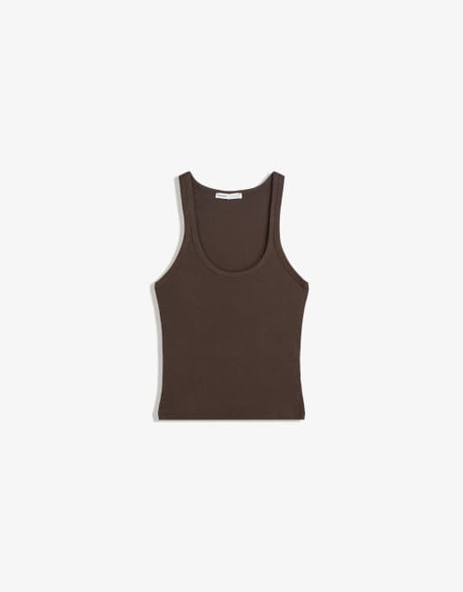 Bershka Sleeveless ribbed t-shirt in brown