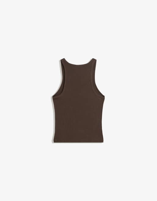 Bershka Sleeveless ribbed t-shirt in brown