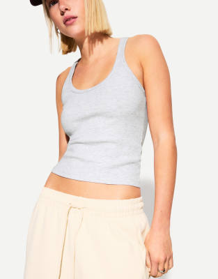 Bershka sleeveless ribbed t-shirt in grey - view 1