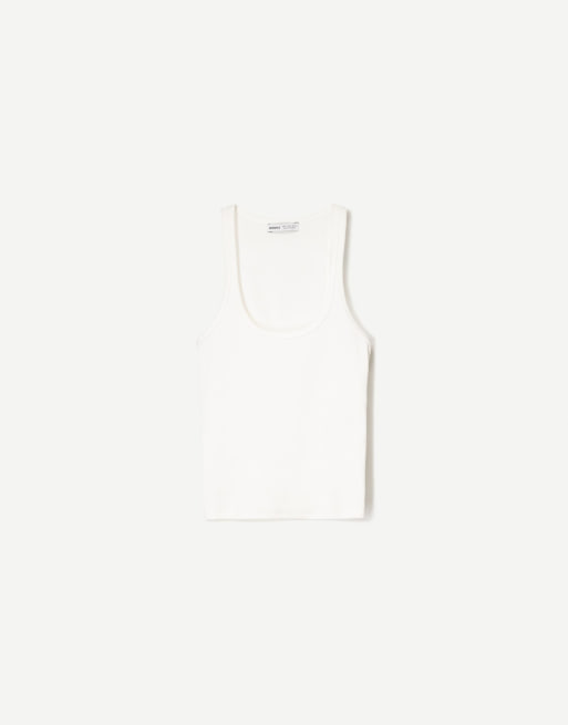Bershka sleeveless ribbed t-shirt in white