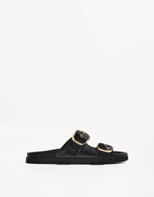 Bershka - Slider-Sandalen in Schwarz mit Schnallen
