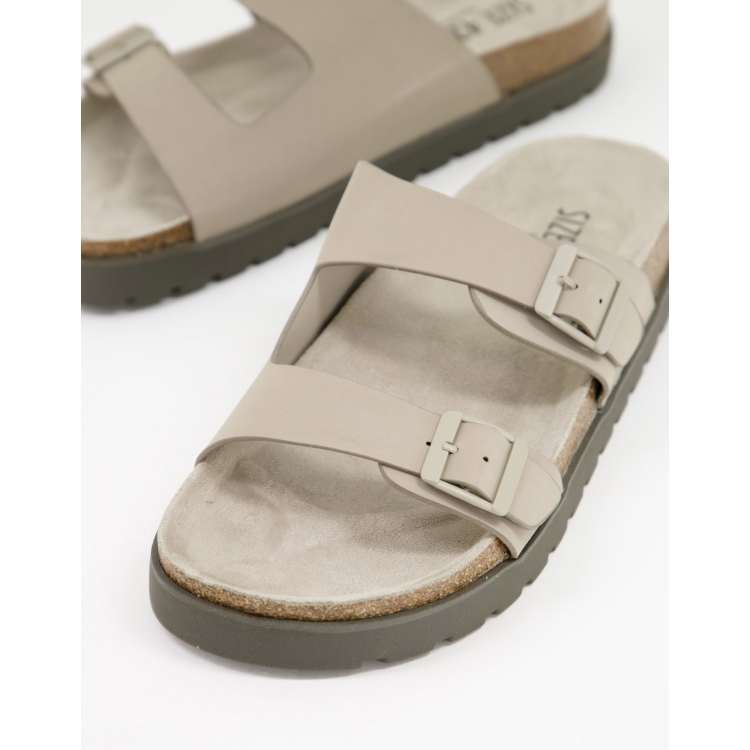 Bershka slider sandals with buckles in taupe