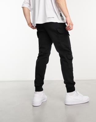 Bershka slim cargo sweatpants in black