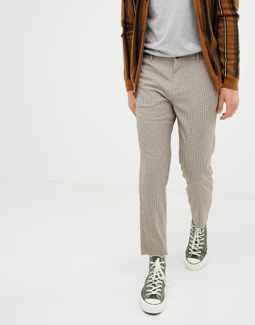 Bershka slim cropped pants in brown