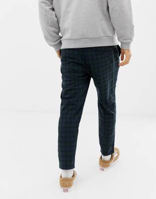 blue green check trousers