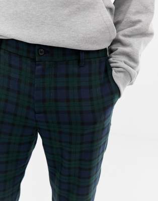 blue green check trousers