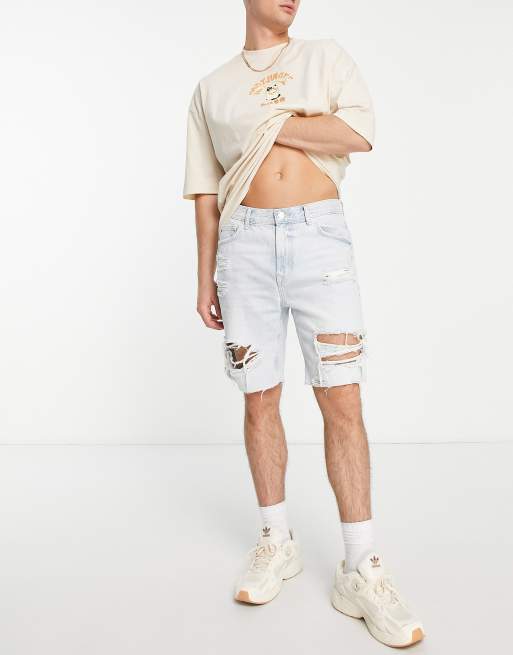 Mens white distressed hot sale denim shorts