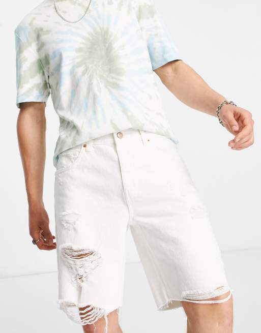 White ripped jean shorts on sale mens