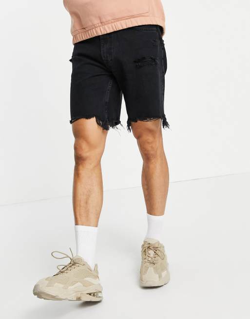 Mens ripped deals black shorts