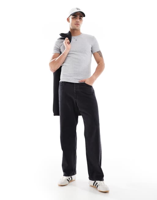 Bershka - Slim-fit geribbeld T-shirt in grijs