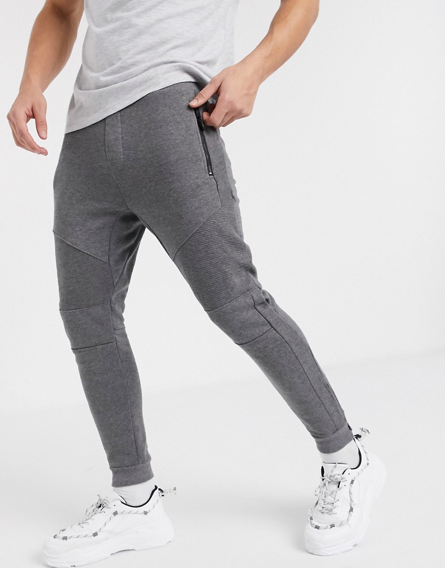 Bershka - Slim-fit joggingbroek met geribbeld detail in grijs
