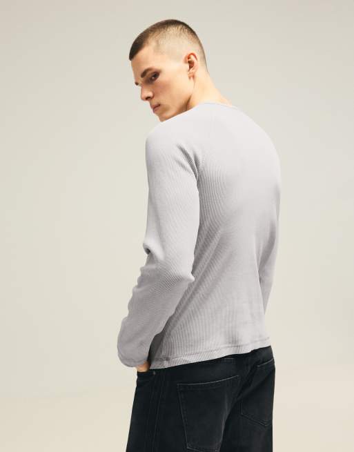 Bershka Slim-Fit Langarm-T-Shirt in Dunkelgrau, 3 von 5