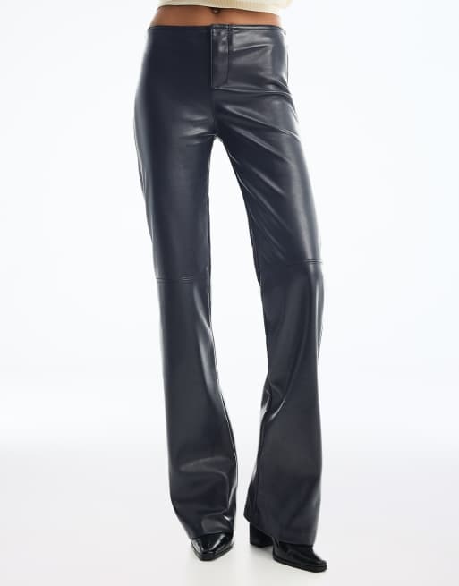 Bershka Slim fit leather effect trousers in denim blue, 4 of 5