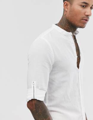 mens slim fit grandad collar shirt