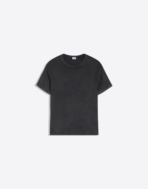 Bershka Slim fit ribbed t-shirt in black, 5 of 5