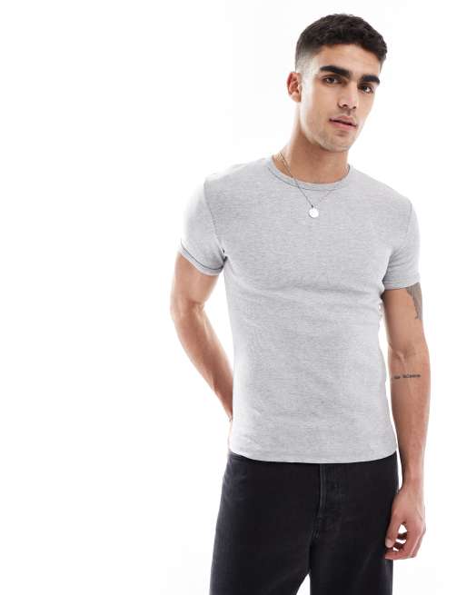 Bershka slim fit ribbed T-shirt in gray | ASOS