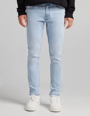 Bershka slim jeans in mid blue