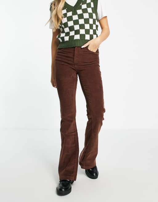Bershka slim leg cord trouser in brown