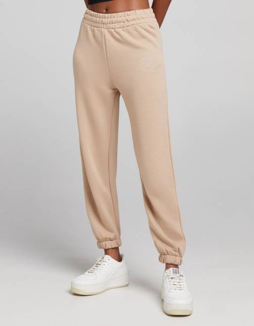 Bershka no item slogan oversized jogger in discount beige