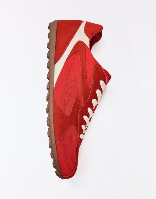 Bershka Slim retro trainers in red, 6 of 7