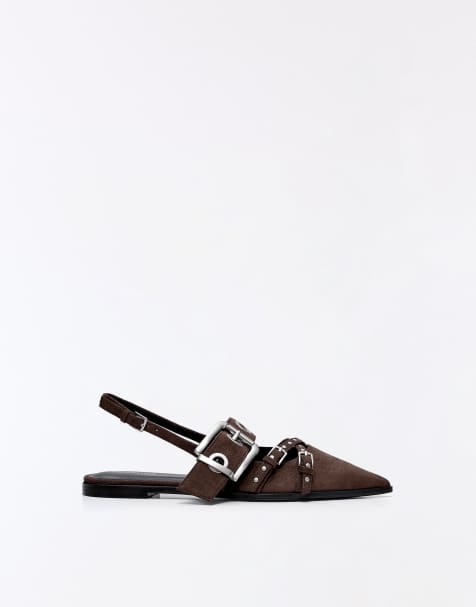 Bershka slingback ballerina's met gesp in bruin - view 1