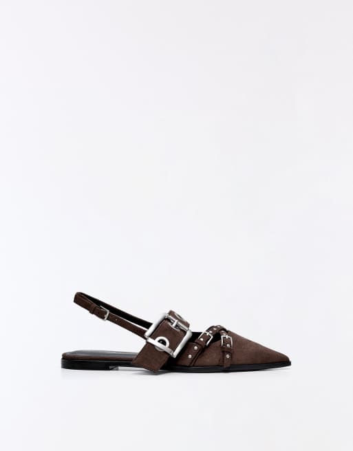 Bershka slingback ballerina's met gesp in bruin, 3 van 7