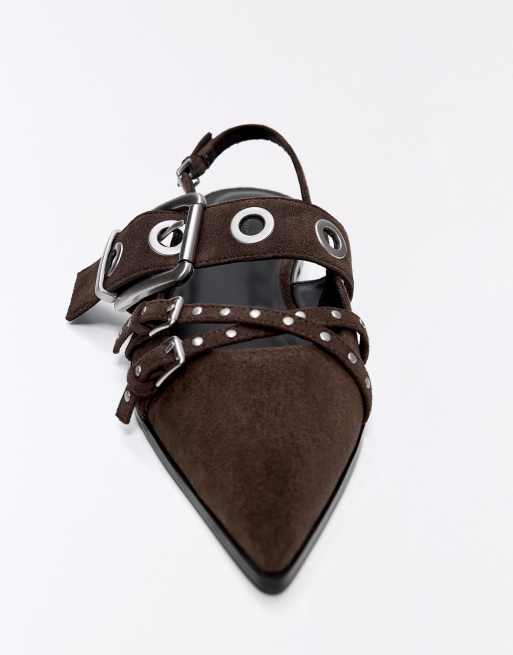 Bershka slingback ballerina's met gesp in bruin, 5 van 7
