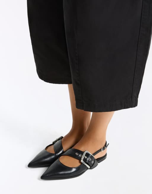 Bershka slingback ballerina's met gesp in zwart, 2 van 7