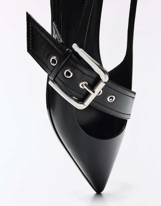 Bershka slingback ballerina's met gesp in zwart, 6 van 7