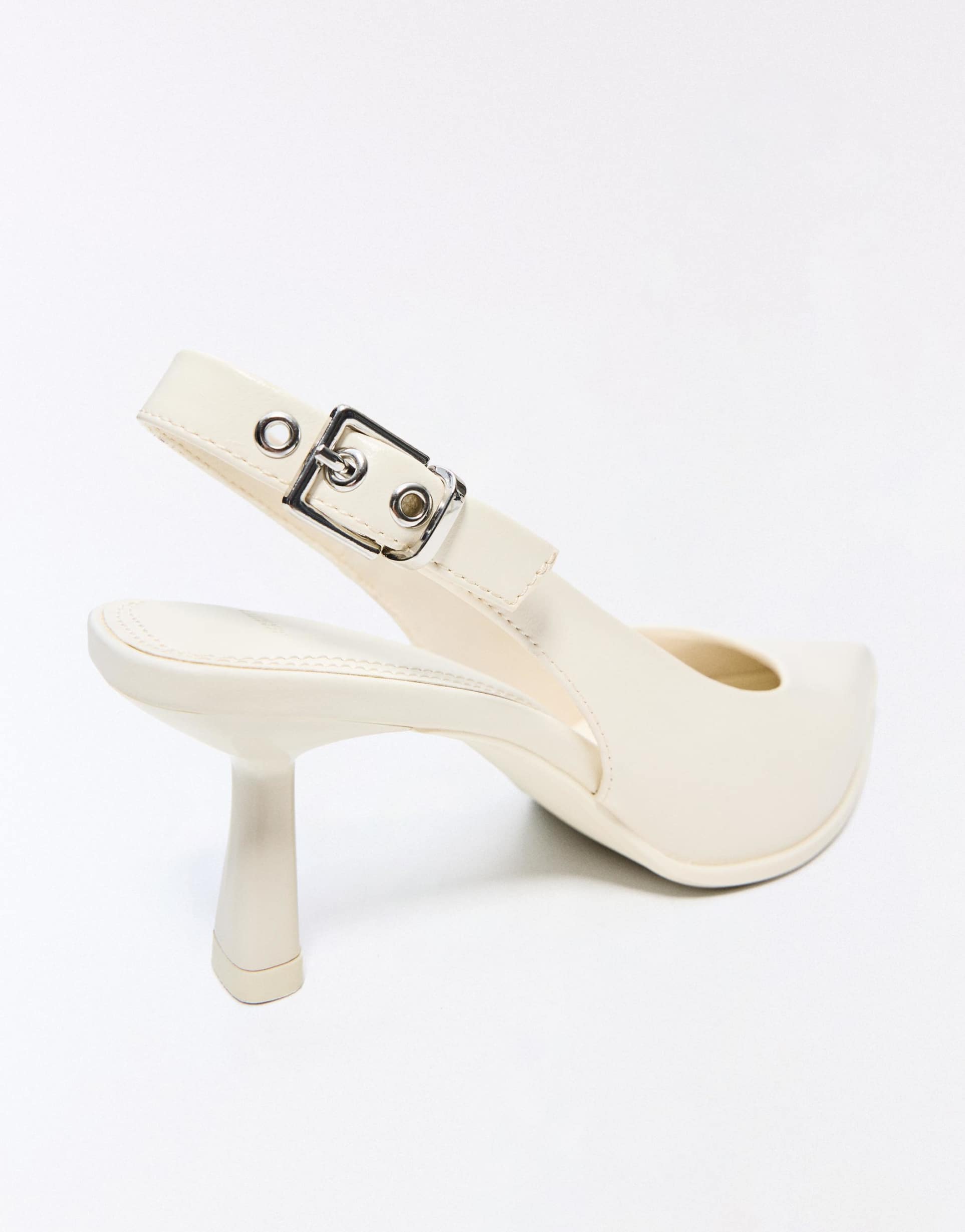 Bershka Slingback kitten heel shoes in beige