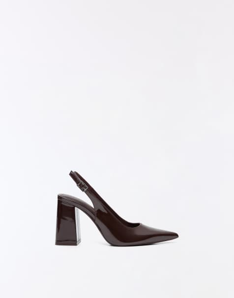 Bershka slingback pumps met blokhak in bruin - view 1